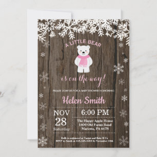 Invitation Baby shower rustique de fille d'hiver de l'ours po