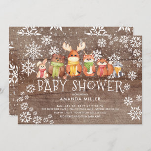 Invitation Baby shower Rustique de flocon de neige Bois Anima