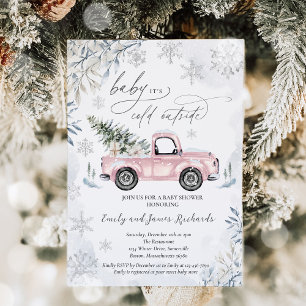 Invitation Baby shower rustique de flocon de neige de camion 
