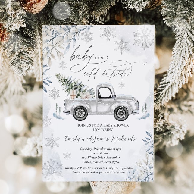Invitation Baby shower rustique de flocon de neige de camion  (Créateur téléchargé)