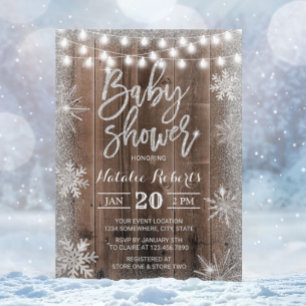 Invitation Baby shower rustique de flocon de neige en argent
