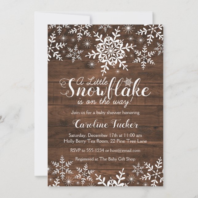 Invitation Baby shower rustique de flocons de neige d'hiver (Devant)