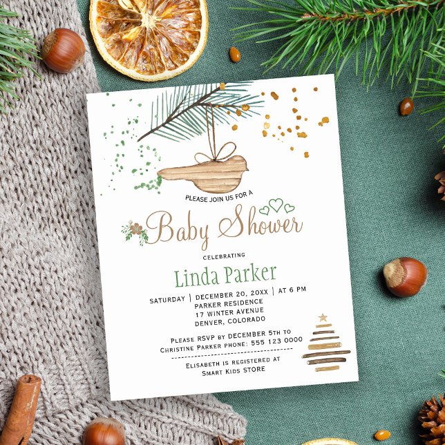 Invitation baby shower rustique de forêt d'hiver B (Créateur téléchargé)