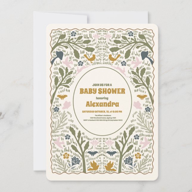 Invitation Baby shower rustique de fougère verte (Devant)