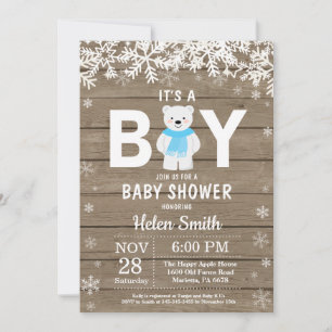 Invitation Baby shower rustique de garçon d'hiver d'ours