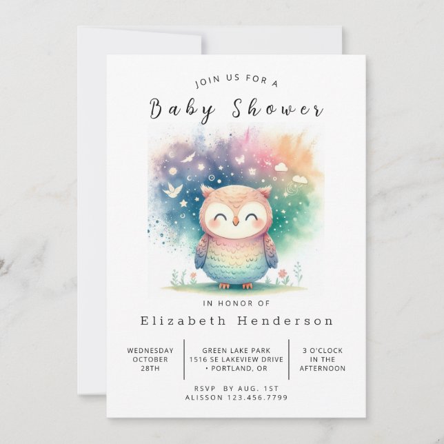 Invitation Baby shower rustique de hibou numérique (Devant)