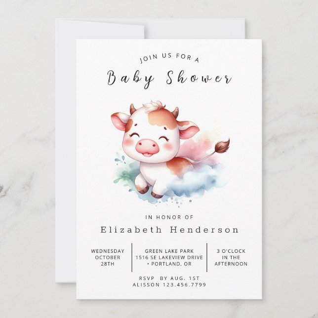 Invitation Baby shower rustique de la vache agricole (Devant)