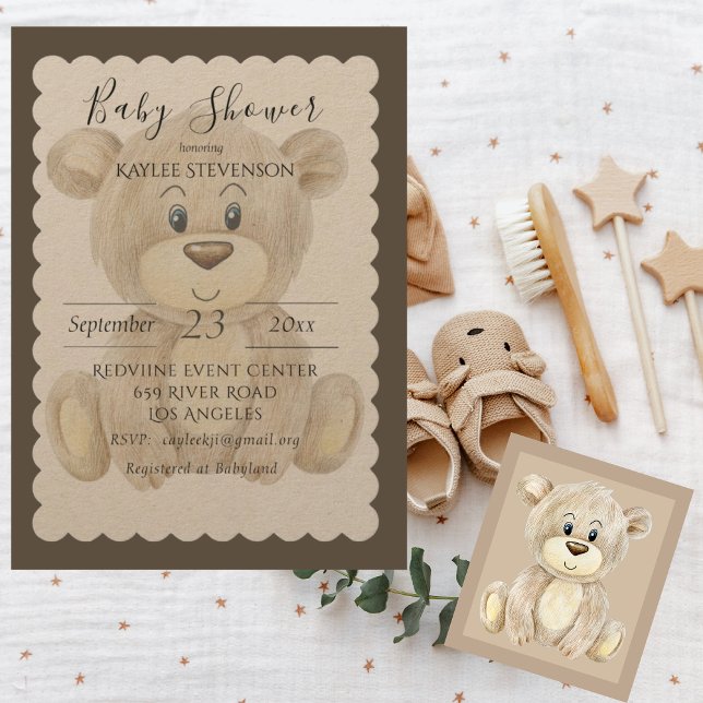 Invitation Baby shower rustique de l'ours en peluche (Créateur téléchargé)