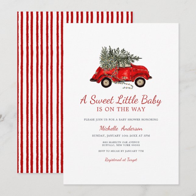 Invitation Baby-Shower Rustique de Noël pour un Petit Bébé Ad (Devant / Derrière)
