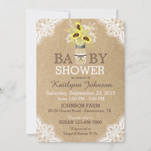 Invitation Baby shower rustique de Papier d'emballage de (Devant)
