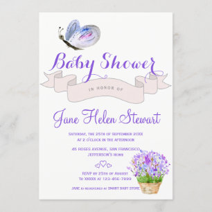 Invitation Baby shower rustique de papillon de lavande d'aqua