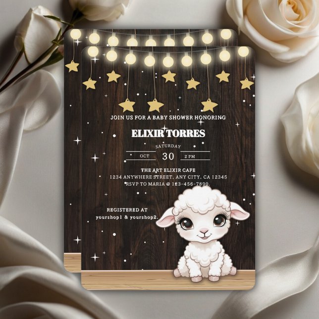 Invitation Baby shower rustique de petit agneau blanc (Créateur téléchargé)