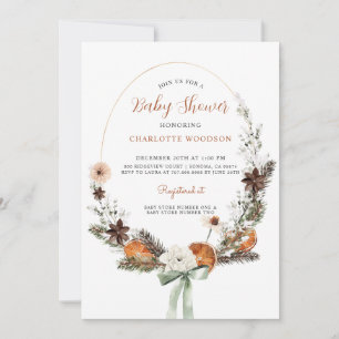 Invitation Baby shower rustique de pin d'agrumes d'hiver