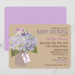 Invitation Baby shower rustique de pot de maçon d'hortensia