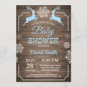 Invitation Baby shower rustique de Snowflake de cerfs d'hiver