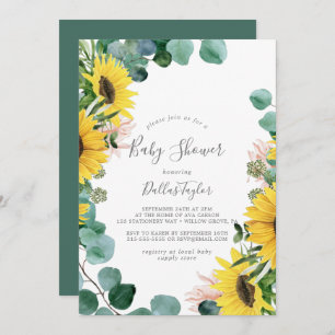 Invitation Baby shower rustique de tournesol Eucalyptus