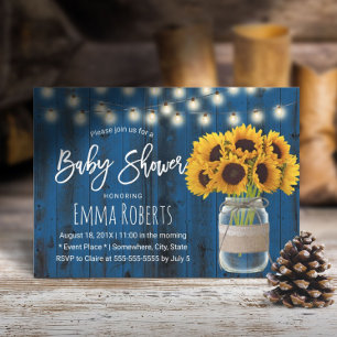 Invitation Baby shower rustique de tournesol Mason Jar Blue W