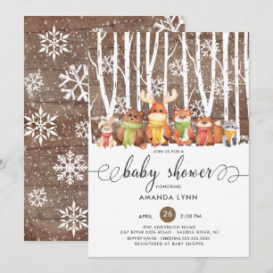 Invitation Baby shower Rustique des animaux de bois d'hiver