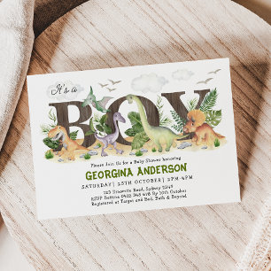 Invitation Baby shower rustique Dinosaur Préhistorique Forêt 
