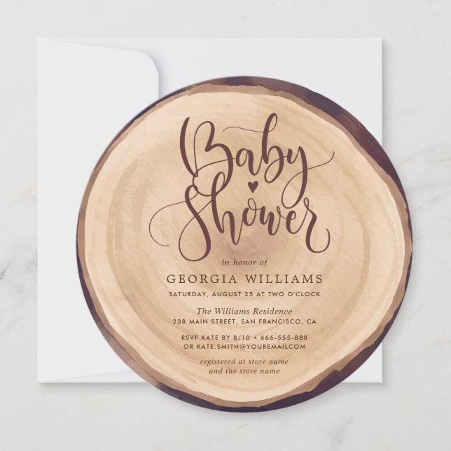 Invitation Baby shower rustique en bois (Devant)