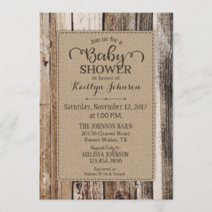 Invitation Baby shower rustique en bois de grange