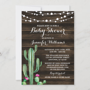 Invitation Baby shower rustique en bois de grange de cactus