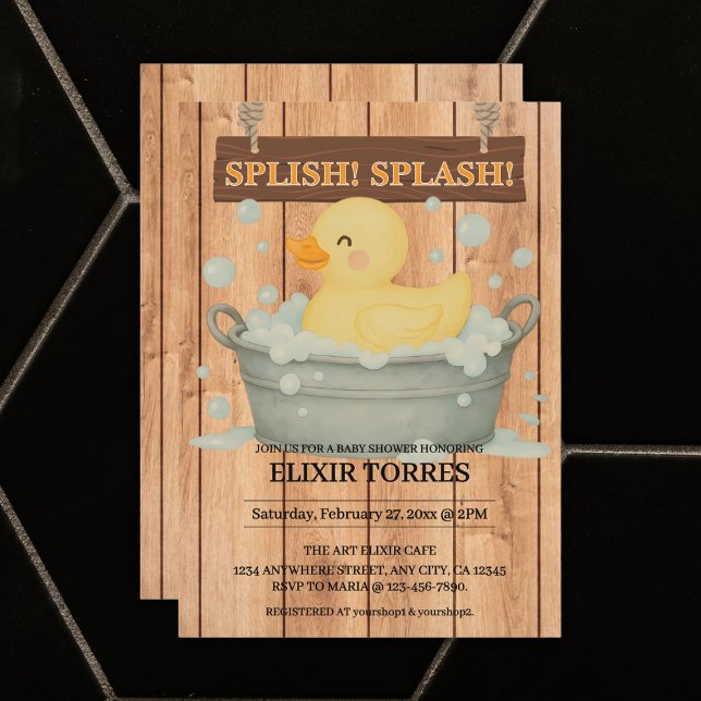 Invitation Baby shower rustique en caoutchouc Ducky Bubbles (Créateur téléchargé)