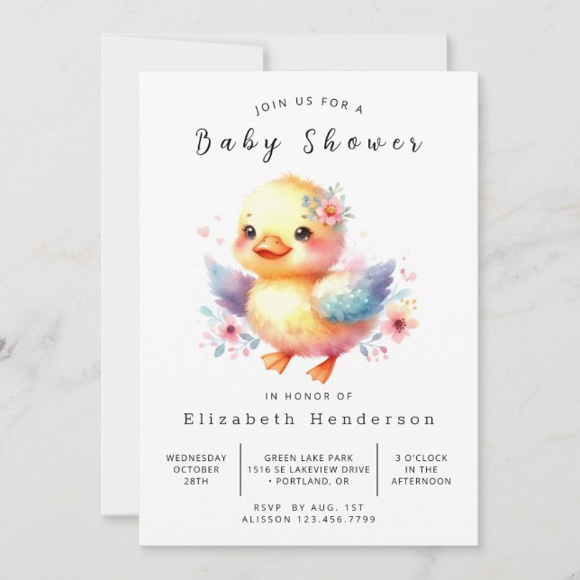 Invitation Baby shower rustique en ligne de canard (Devant)