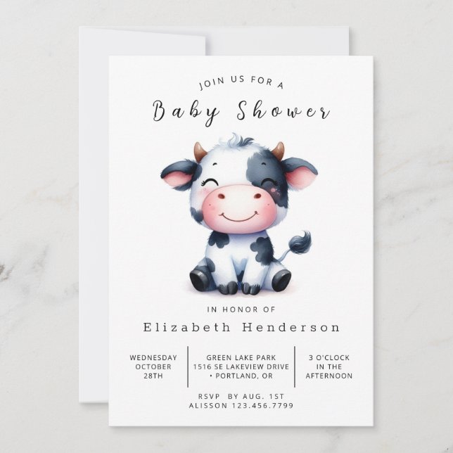 Invitation Baby shower rustique en ligne de vache à grange (Devant)