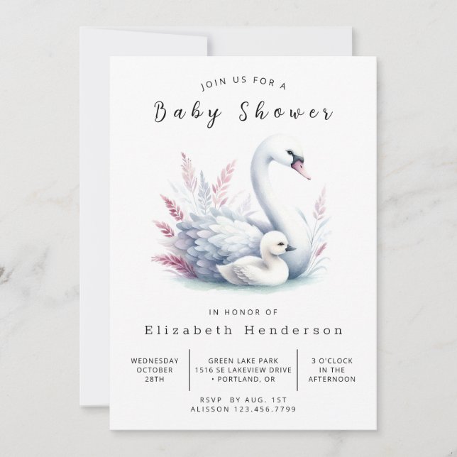 Invitation Baby shower rustique en ligne Swan (Devant)
