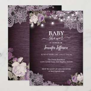 Invitation Baby-Shower Rustique Fleurs Violettes
