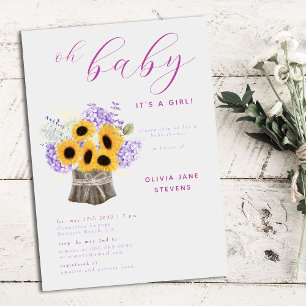 Invitation Baby shower Rustique Hydrangea Sunflowers Boho Gir