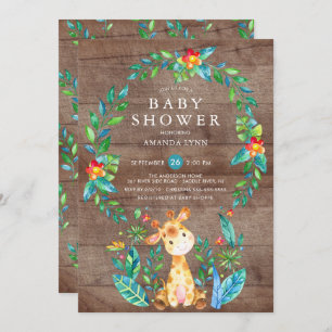 Invitation Baby shower Rustique Jungle Giraffe Boy