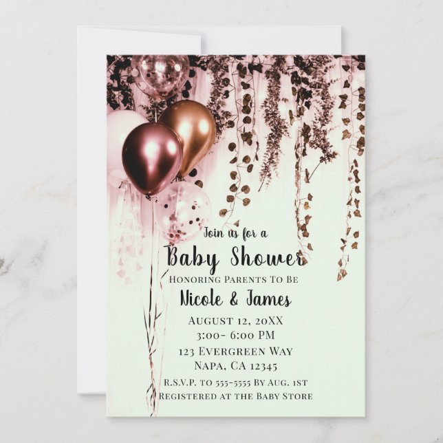 Invitation Baby Shower Rustique Lumières Rose Gold Rose Thé (Devant)
