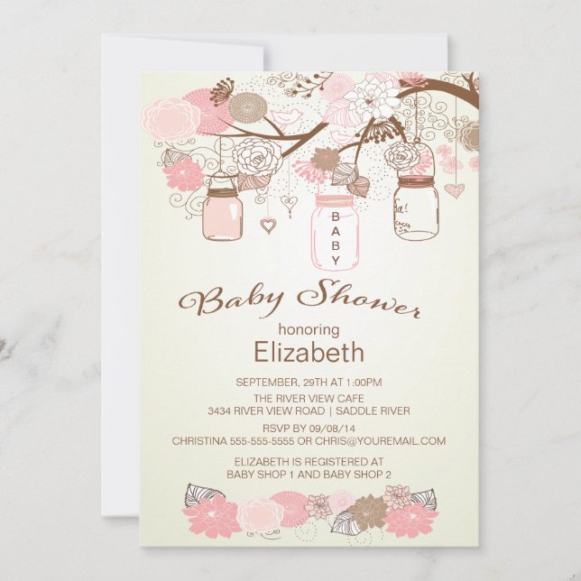 Invitation Baby shower rustique Mason Jar (Devant)