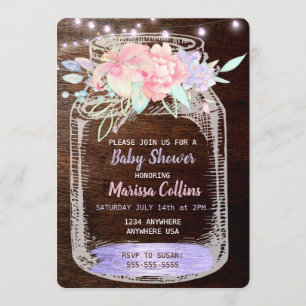 Invitation Baby shower rustique, Mason Jar illumine la flore