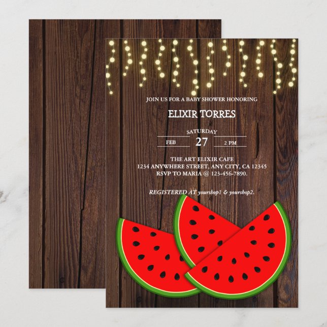 Invitation Baby shower Rustique moderne Watermelon Slices (Devant / Derrière)