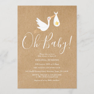 Invitation Baby shower rustique Oh Baby Stork