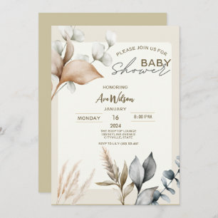 Invitation Baby shower Rustique Pampas Grass Boho