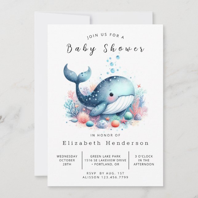 Invitation Baby shower Rustique Personnalisé Baleine (Devant)