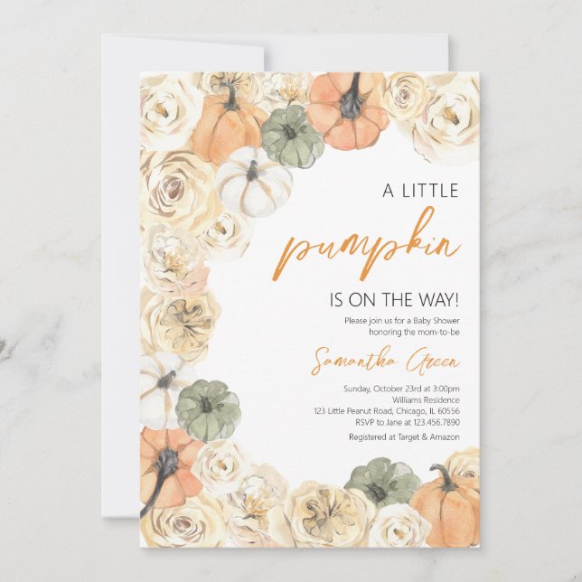 Invitation Baby shower rustique petit Citrouille (Devant)