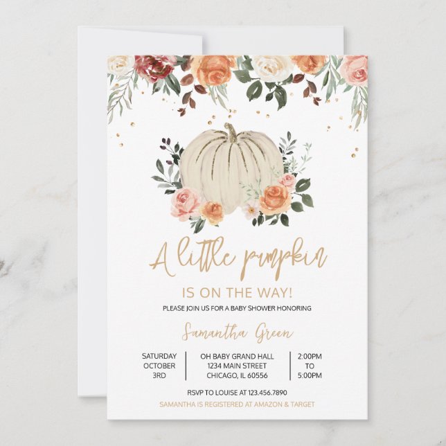 Invitation Baby shower rustique petit Citrouille (Devant)