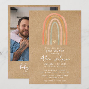 Invitation Baby shower Rustique Rainbow Et Star Photo Boho