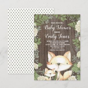 Invitation Baby shower rustique renard vert botanique