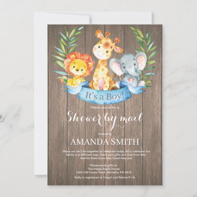 Invitation Baby shower rustique Safari Jungle Boy par mail (Devant)