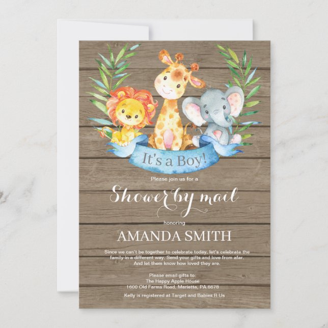 Invitation Baby shower rustique Safari Jungle Boy par mail (Devant)