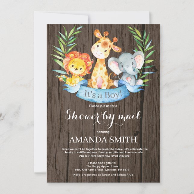 Invitation Baby shower rustique Safari Jungle Boy par mail (Devant)