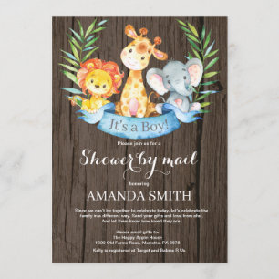 Invitation Baby shower rustique Safari Jungle Boy par mail