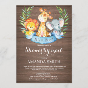 Invitation Baby shower rustique Safari Jungle Boy par mail