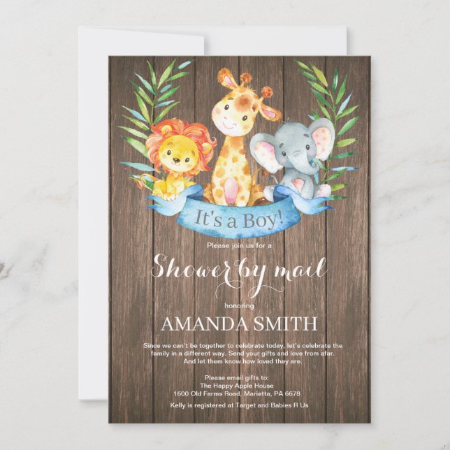Invitation Baby shower rustique Safari Jungle Boy par mail (Devant)